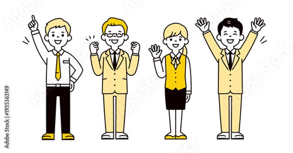 Obraz オフィス・企業で働く、様々な年齢のビジネスパーソンのシンプルな全身ベクターイラスト素材セット