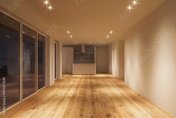 Obraz 夜の新築住宅のリビング