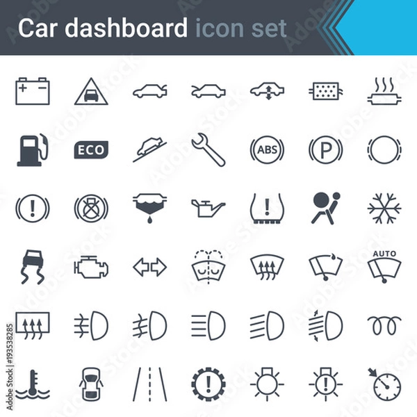 Fototapeta Car dashboard interface and indicators icon set - service maintenance vector symbols