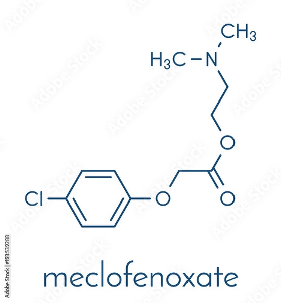 Fototapeta Cząsteczka nootropowa Meclofenoxate. Formuła szkieletowa.