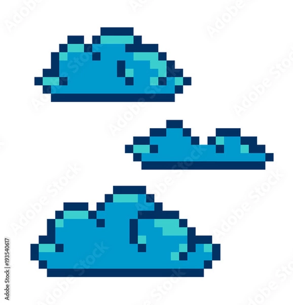 Fototapeta Pixel art clouds vector blue