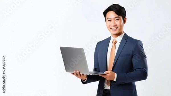 Obraz ノートパソコンを持つ笑顔のビジネスパーソンのポートレート