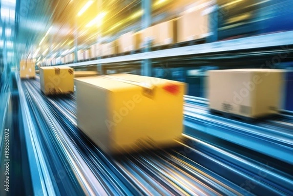 Obraz 高速で流れるコンベア上の荷物