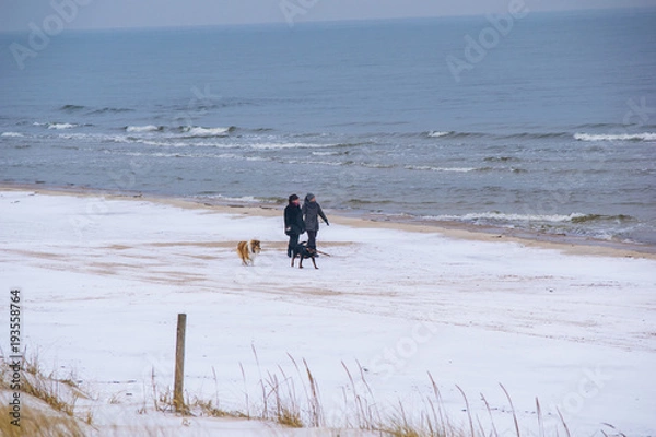 Obraz people walking on beach covered with snow