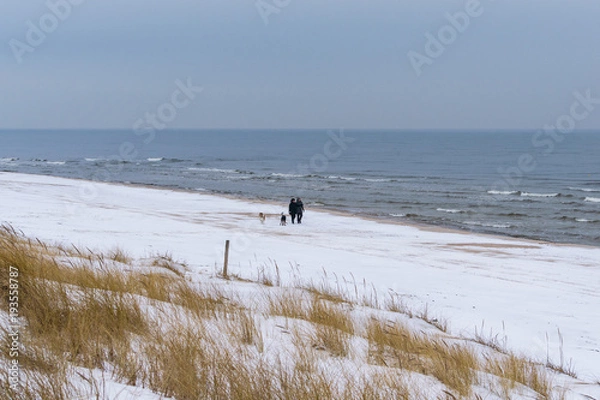Obraz people walking on beach covered with snow
