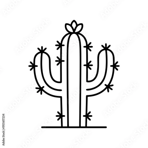 Obraz 咲いたサボテンの線画アイコン