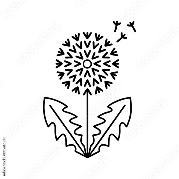 Obraz タンポポの綿毛の線画アイコン