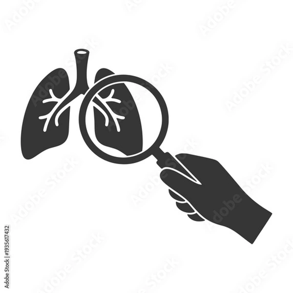 Obraz ルーペを持つ手のシルエットアイコン　肺