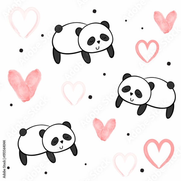 Fototapeta Seamless vector pattern for Valentines Day. Watercolor.