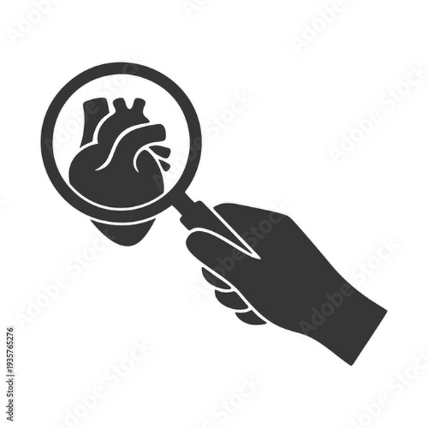 Obraz ルーペを持つ手のシルエットアイコン　心臓
