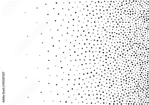 Fototapeta Abstract gradient halftone random dots background. A4 paper size, vector illustration, bw backdrop using halftone circle dots raster pattern texture. Vector illustration