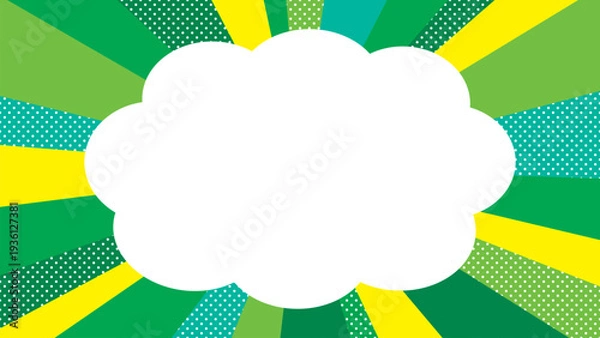 Obraz サンバーストとドット背景のもくもく雲フレーム/グリーン