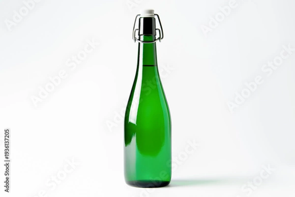 Obraz 白背景に立つグリーンのガラスボトル（スイングトップ瓶）の商品イメージ