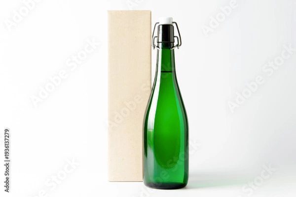 Obraz 酒瓶と化粧箱のモックアップ（無地ラベルのパッケージデザイン素材）