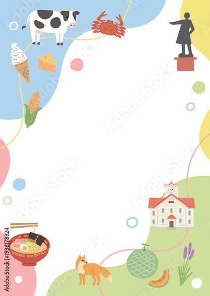 Obraz 北海道にまつわるかわいいイラストセット　フレーム