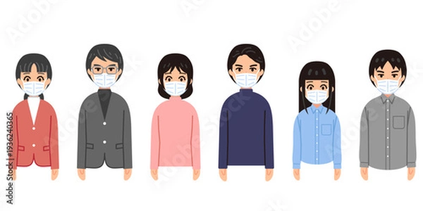Obraz マスクをする人々のイラストセット(私服)