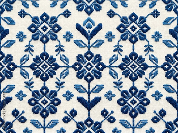 Obraz 北欧風花柄の刺繍背景素材