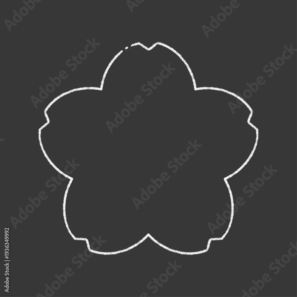 Obraz 手描きの桜の花のチョークアート風の線画フレーム素材 - シンプルでかわいい白い線の装飾イラスト