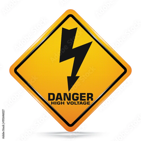 Obraz Danger High Voltage signs on white background, Attracting attention,Compulsory, Control ,practice, Security first sign, Idea for graphic,web design,EPS10