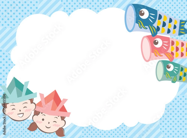 Obraz 兜を被った子供たちと鯉のぼりのフレーム　こどもの日