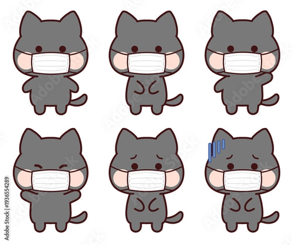 Obraz マスクをした黒猫セット