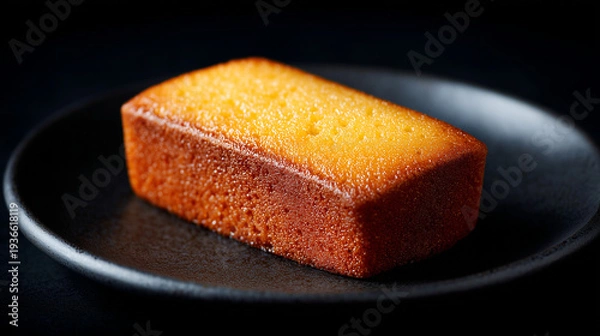 Obraz 黒い皿に盛り付けられた焼きたてのシンプルなフィナンシェ