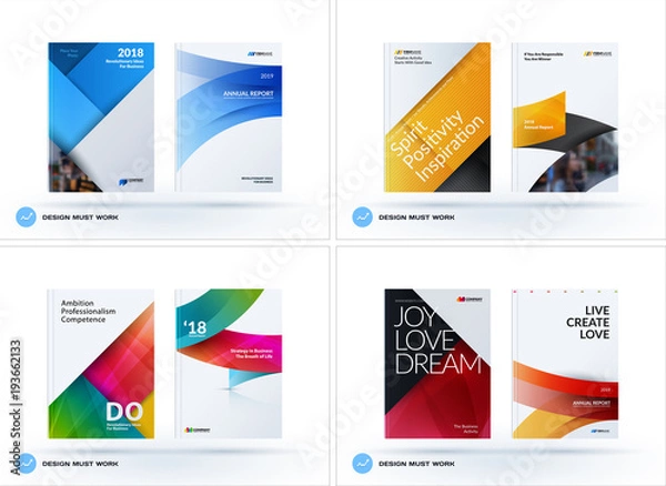 Fototapeta Material design of business brochure set, abstract horizontal cover