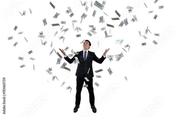 Fototapeta Young businessman With lots of money Based on success in business investment.