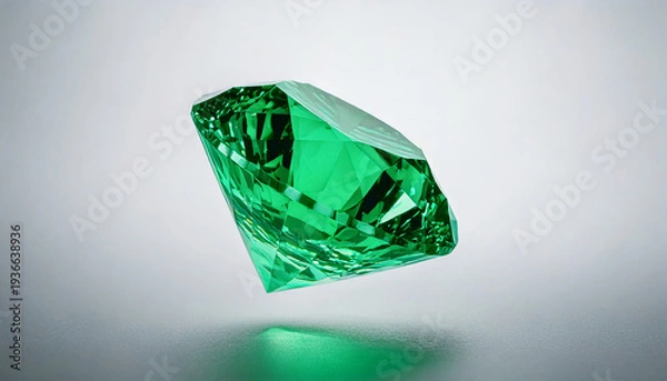 Obraz 보석-에메랄드-다이아몬드-다이아-큐빅-젬스톤-다이아몬드 컷팅-광물-쥬얼리-녹색-공중에 떠있는-연회색 배경