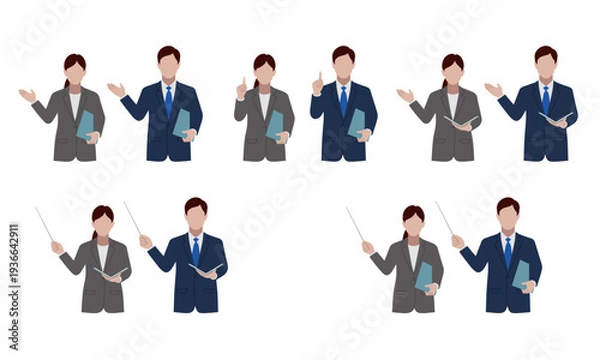 Fototapeta プレゼンするビジネスパーソン　ポーズ　セット