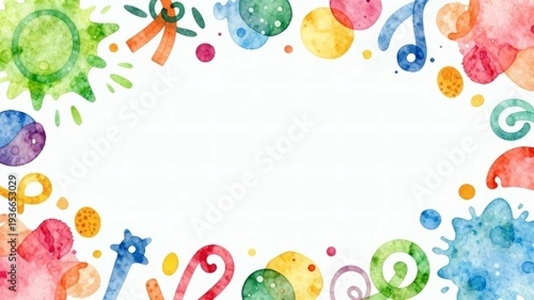 Obraz カラフルでかわいい図形のフレーム、水彩イラスト