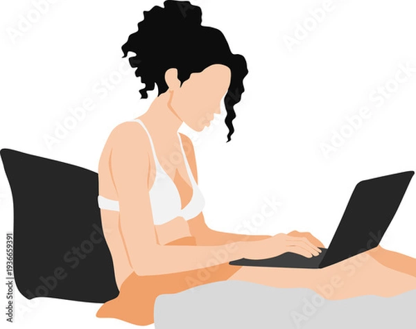 Obraz パソコンで副業をする女性のイラスト