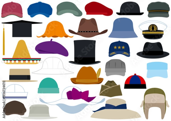 Obraz 色々な種類の帽子のイラストセット