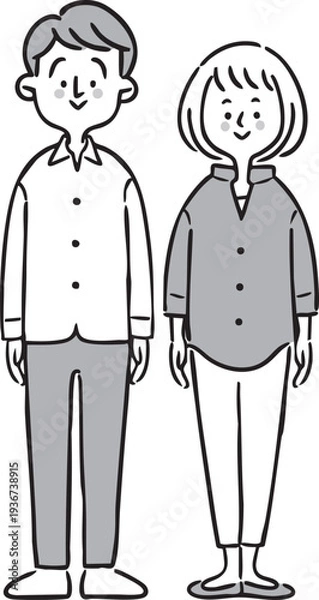 Obraz 男性と女性　父と母（モノクロ）ベクター