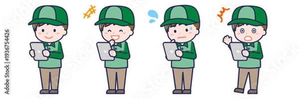 Obraz タブレットを使う「配達員」の男性