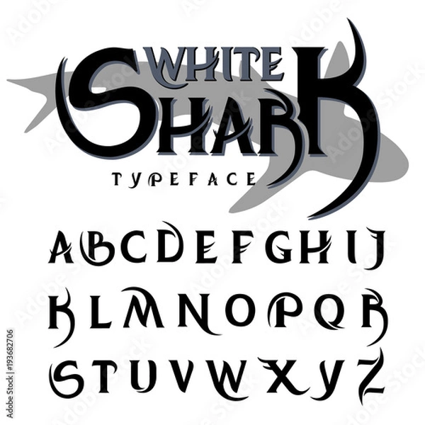 Obraz White shark retro typeface set.