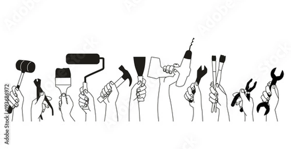 Obraz Narzędzia w dłoni. Na białym tle