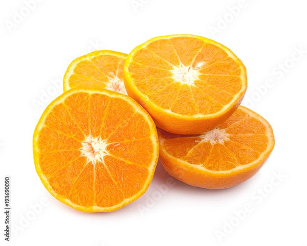 Fototapeta Half and slice of fresh orange fruit isolated on white background