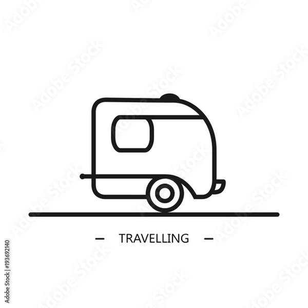 Obraz Vector linear style camping trailer on the white background.