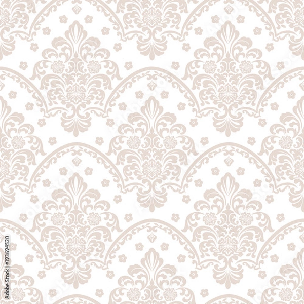 Fototapeta Vector damask seamless pattern background. Classical luxury old fashioned damask ornament, royal victorian seamless texture for wallpapers, textile, wrapping. Exquisite floral baroque template.