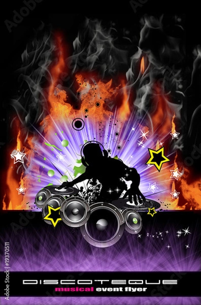 Fototapeta Discoteque Dj Flyer with Real Flames
