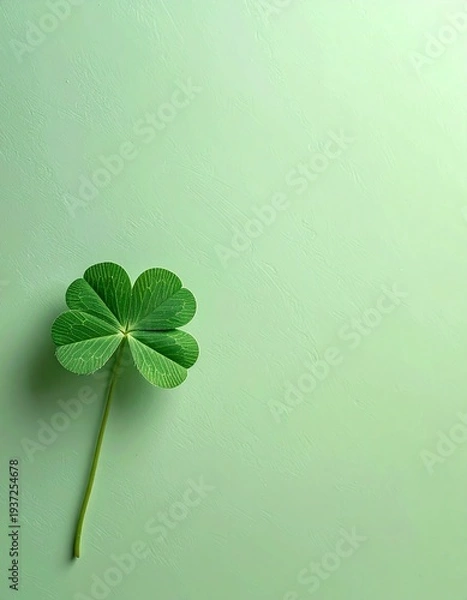 Obraz ライトグリーン背景にクローバーの葉一枚 ミニマルな春コンセプトとコピースペース