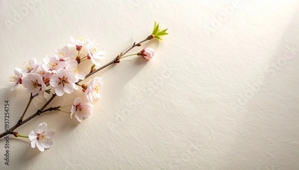 Obraz 桜の小枝とアイボリー紙背景 エレガントな春の季節デザイン