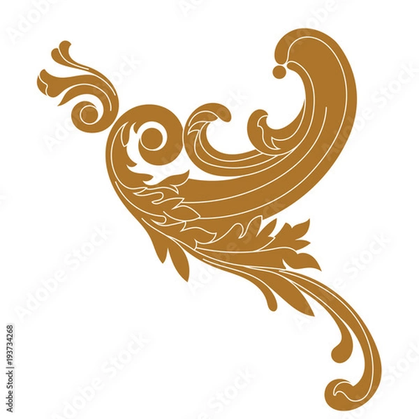Fototapeta Golden vintage baroque ornament, corner. Retro pattern antique style acanthus. Decorative design element filigree calligraphy vector. - stock vector