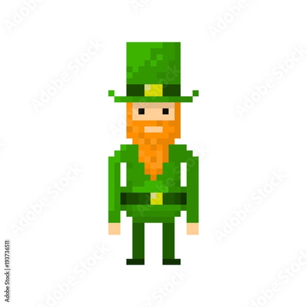 Fototapeta Pixel character man St. Patrick's day for games and websites