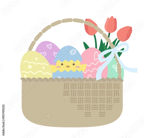 Obraz イースターの卵とひよこのバスケットイラスト素材