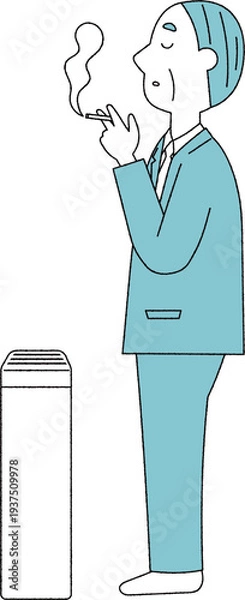 Obraz 喫煙所でタバコを吸う高齢の男性会社員単色