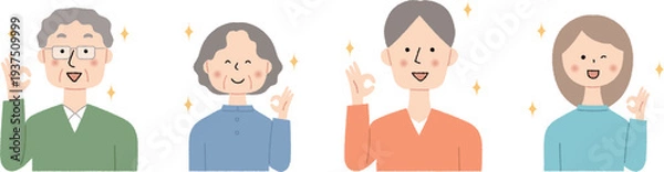 Obraz オッケーサインをする男女のイラストセット