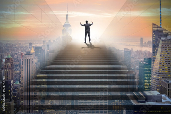 Fototapeta Businessman climbing up challenging career ladder in business co