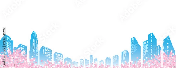 Obraz 桜が咲く春の街並みイラスト. 